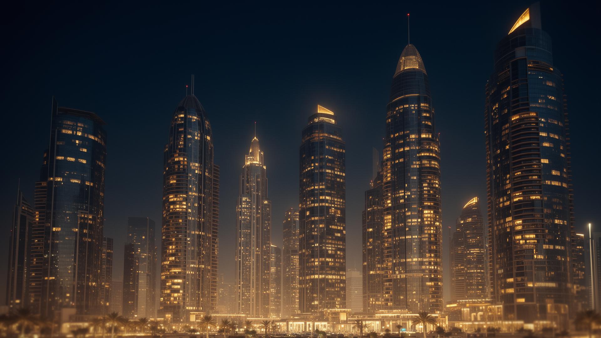ناطحات سحاب فاخرة في المملكة العربية السعودية ليلًا